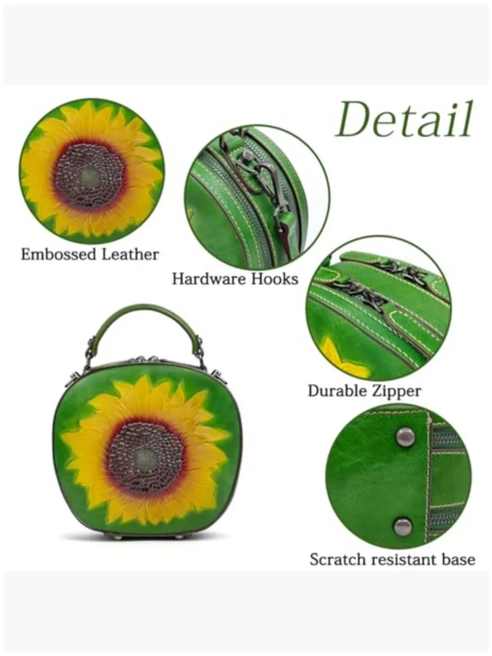 Vintage Genuine Leather Crossbody Bag with Sunflower Embossed Design - Picture 5 of 7